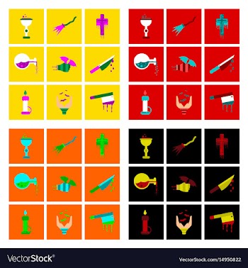 Assembly flat icons knife blood wax candle hand vector image