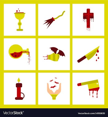 Assembly flat icons knife blood wax candle hand vector image