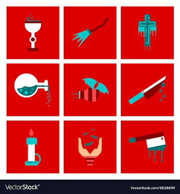 Assembly flat icons knife blood wax candle hand vector image