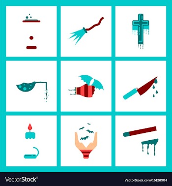 Assembly flat icons knife blood wax candle hand vector image