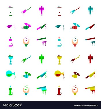 Assembly flat icons knife blood wax candle hand vector image