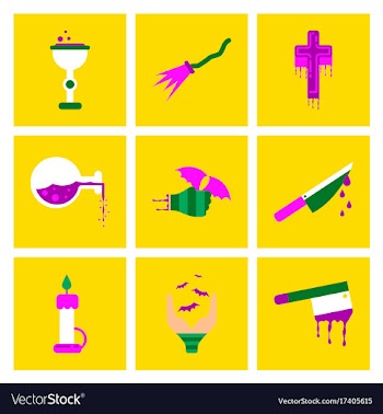 Assembly flat icons knife blood wax candle hand vector image