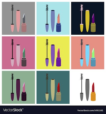 Assembly flat icons mascara and lipstick vector image