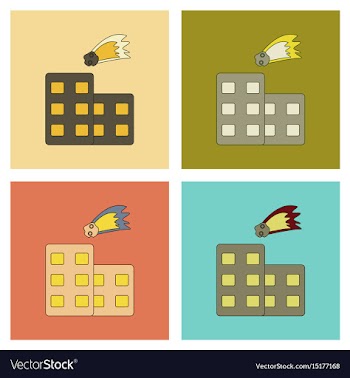 Assembly flat icons meteorite falling on house vector image