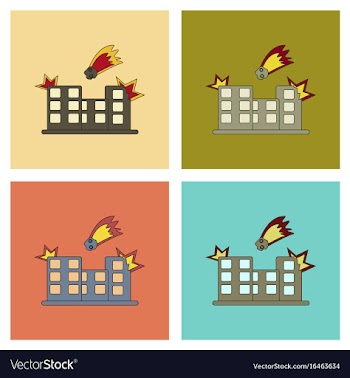 Assembly flat icons meteorite falling on house vector image