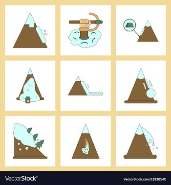 Assembly flat icons mountains snow avalanche vector image