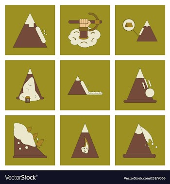Assembly flat icons mountains snow avalanche vector image