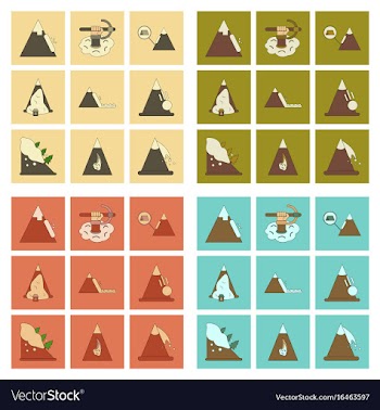 Assembly flat icons mountains snow avalanche vector image
