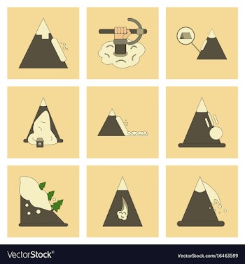 Assembly flat icons mountains snow avalanche vector image