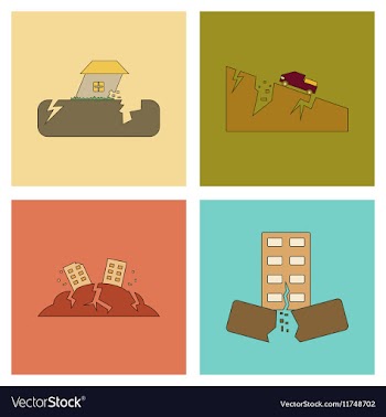 Assembly flat icons natural disaster earthquake vector image