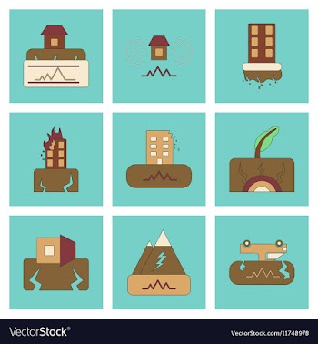 Assembly flat icons natural disaster earthquake vector image