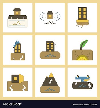 Assembly flat icons natural disaster earthquake vector image