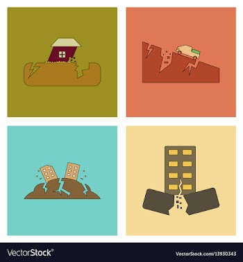 Assembly flat icons natural disaster earthquake vector image