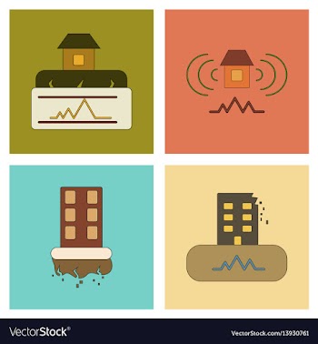 Assembly flat icons natural disaster earthquake vector image