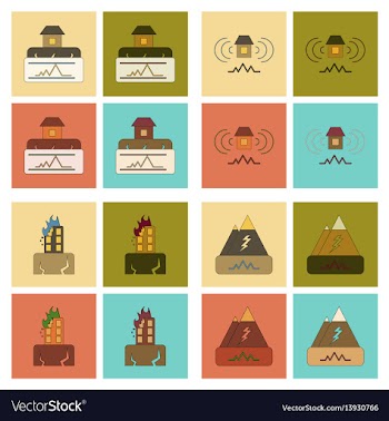 Assembly flat icons natural disaster earthquake vector image