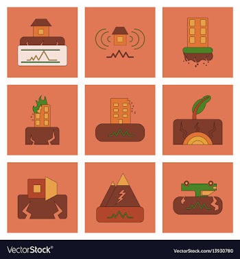 Assembly flat icons natural disaster earthquake vector image