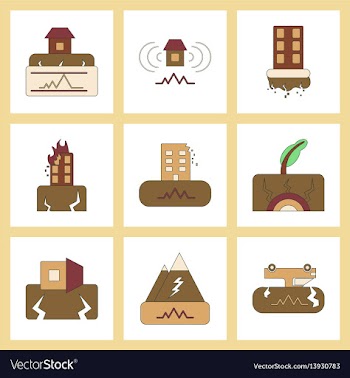 Assembly flat icons natural disaster earthquake vector image