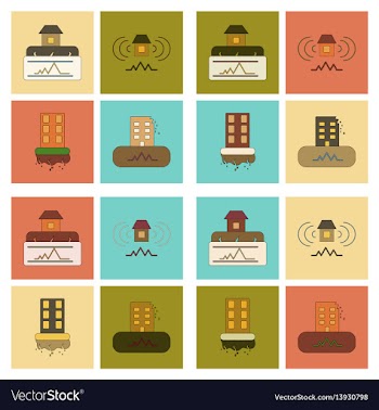 Assembly flat icons natural disaster earthquake vector image