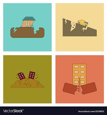 Assembly flat icons natural disaster earthquake vector image