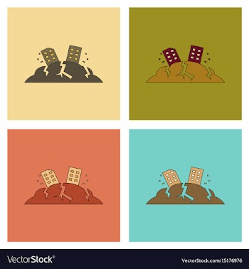 Assembly flat icons natural disaster earthquake vector image