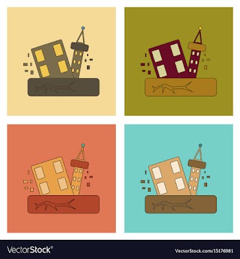 Assembly flat icons natural disaster earthquake vector image