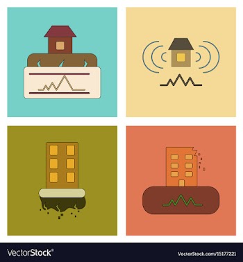 Assembly flat icons natural disaster earthquake vector image