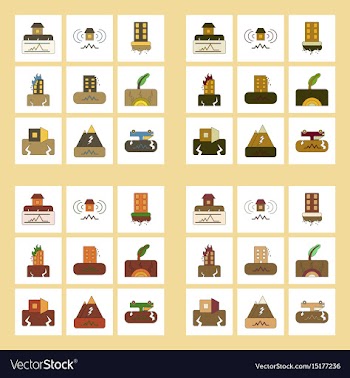 Assembly flat icons natural disaster earthquake vector image