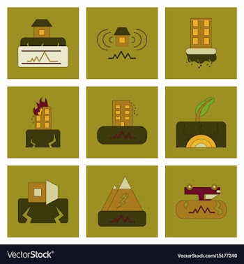 Assembly flat icons natural disaster earthquake vector image