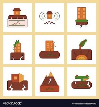 Assembly flat icons natural disaster earthquake vector image