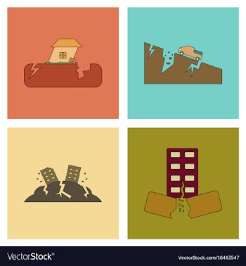 Assembly flat icons natural disaster earthquake vector image