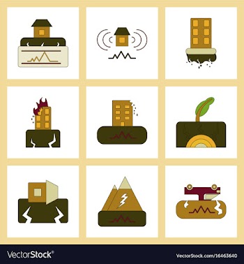 Assembly flat icons natural disaster earthquake vector image