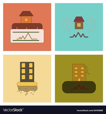 Assembly flat icons natural disaster earthquake vector image