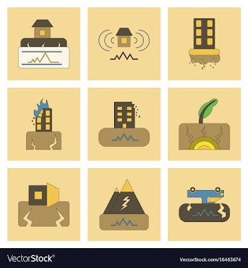Assembly flat icons natural disaster earthquake vector image