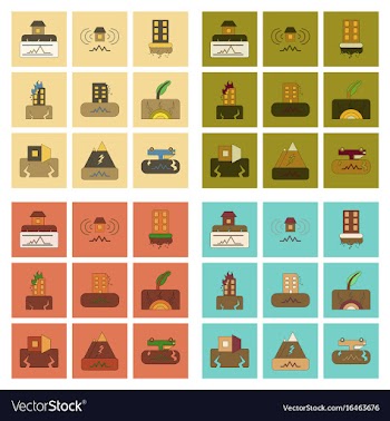 Assembly flat icons natural disaster earthquake vector image