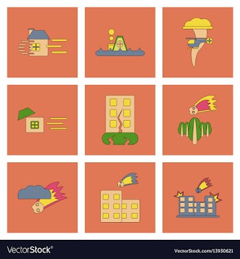 Assembly flat icons natural disasters vector image