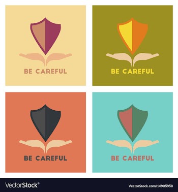 Assembly flat icons nature be careful hand shield vector image