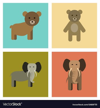 Assembly flat icons nature bear elephant vector image