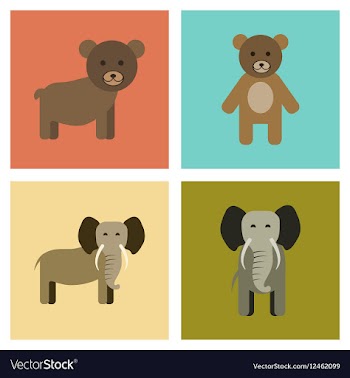 Assembly flat icons nature bear elephant vector image