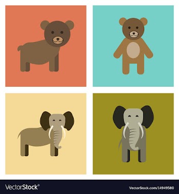 Assembly flat icons nature bear elephant vector image