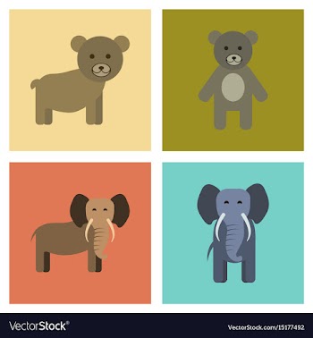 Assembly flat icons nature bear elephant vector image