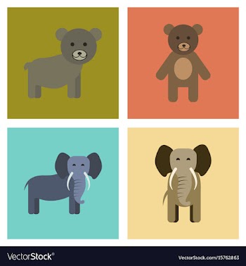 Assembly flat icons nature bear elephant vector image