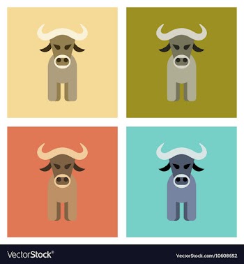 Assembly flat icons nature cartoon bull vector image