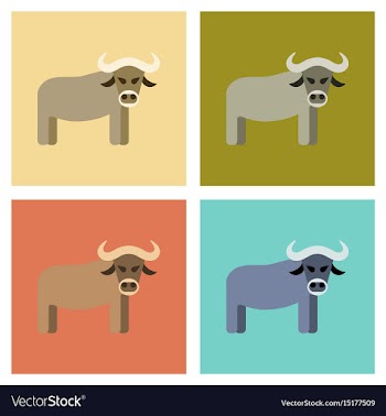 Assembly flat icons nature cartoon bull vector image