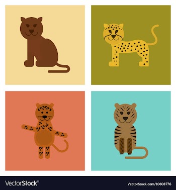 Assembly flat icons nature cartoon panther tiger vector image
