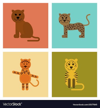 Assembly flat icons nature cartoon panther tiger vector image