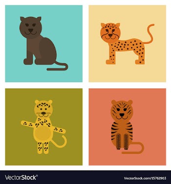 Assembly flat icons nature cartoon panther tiger vector image