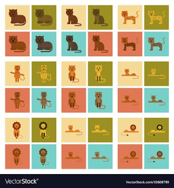 Assembly flat icons nature cartoon tiger lioness vector image