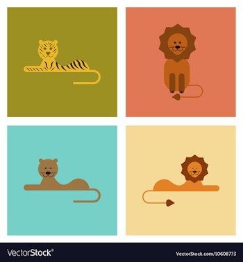 Assembly flat icons nature cartoon tiger lioness vector image