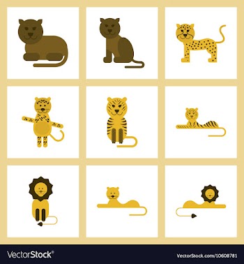 Assembly flat icons nature cartoon tiger lioness vector image