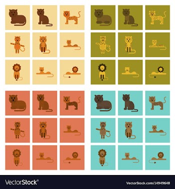 Assembly flat icons nature cartoon tiger lioness vector image